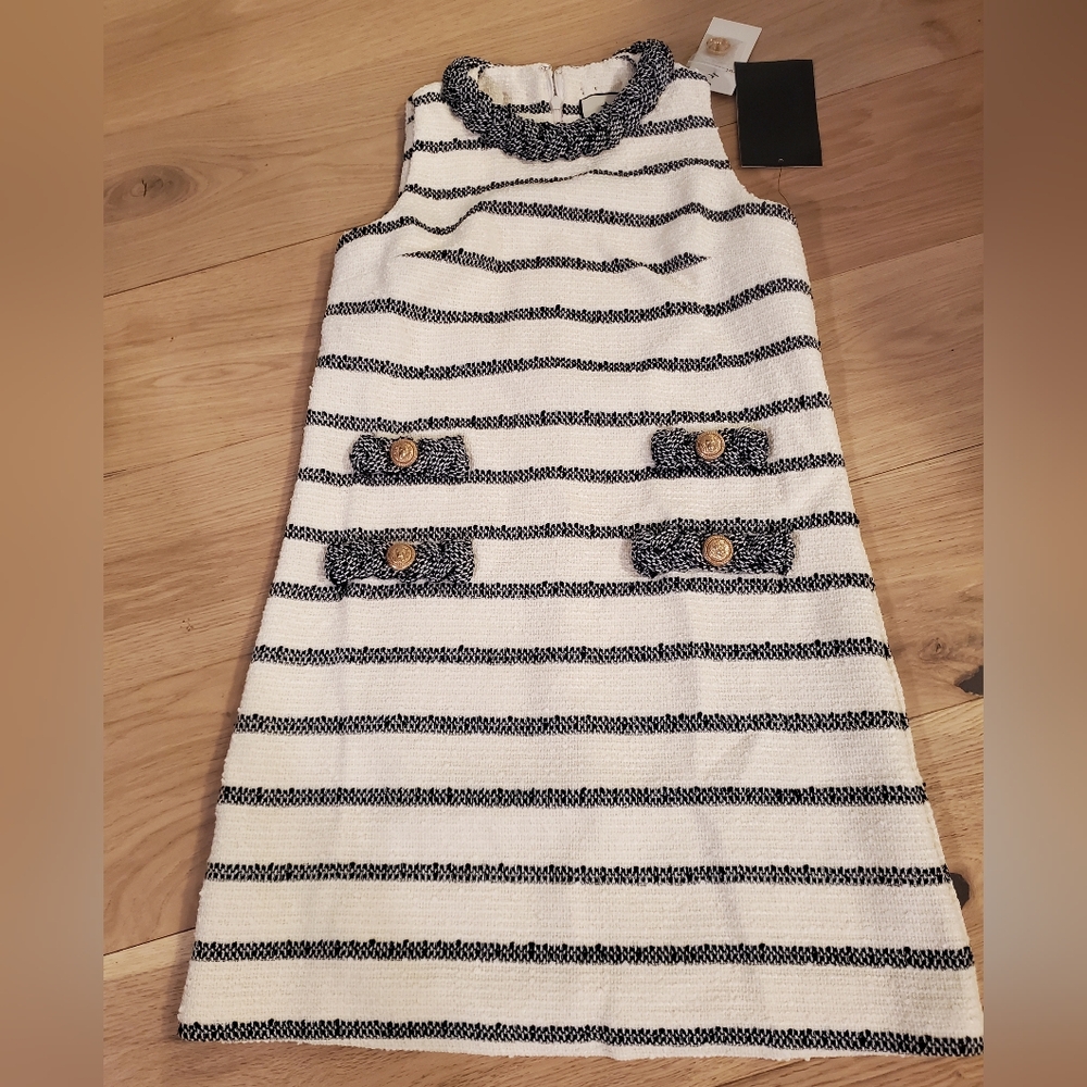 TUCKERNUCK Navy Stripe Tweed Sleeveless Jackie Dress NWT Size XS
